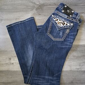 Miss Me Blue Jeans with Leopard Accents